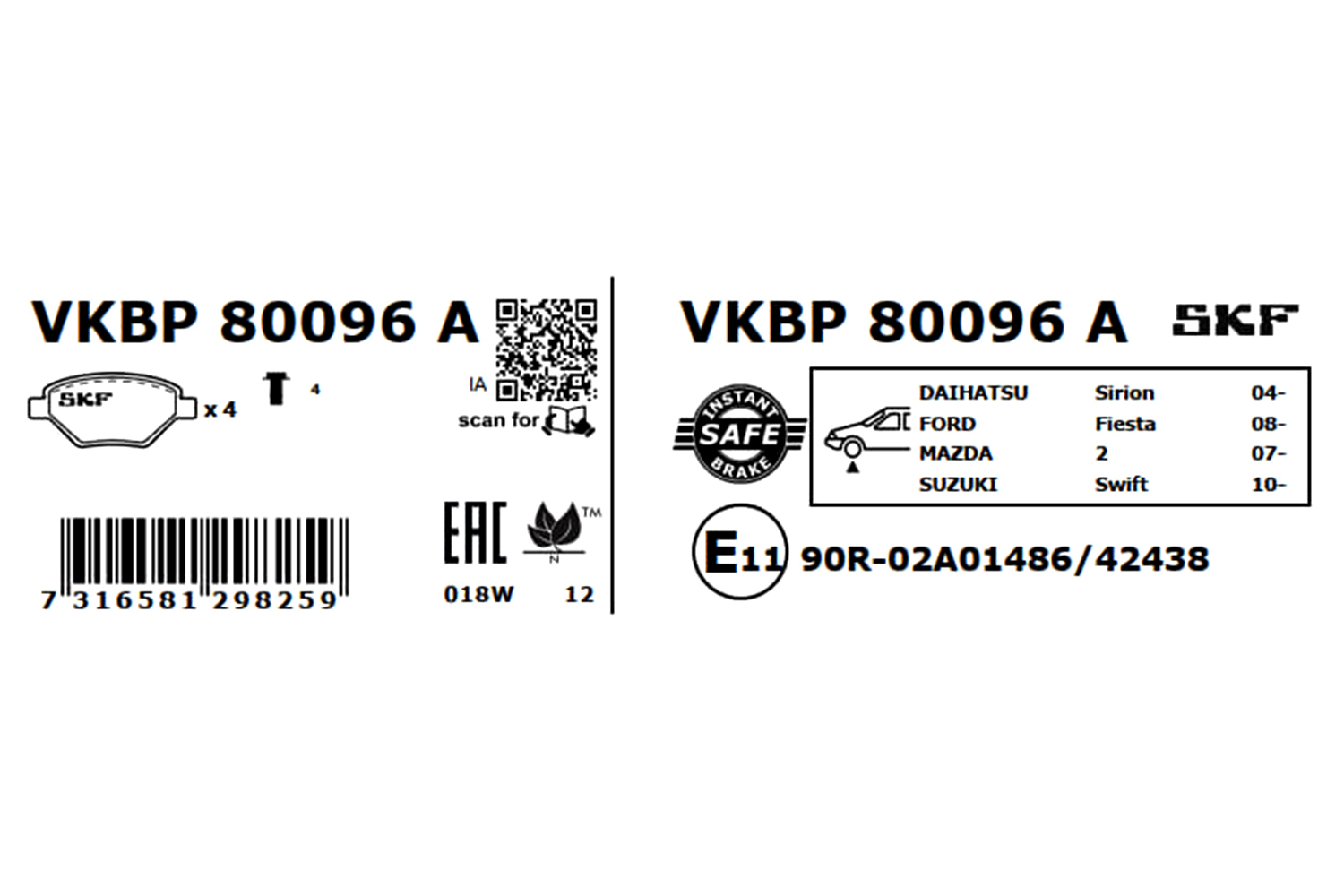 Placute frana SKF VKBP80096A